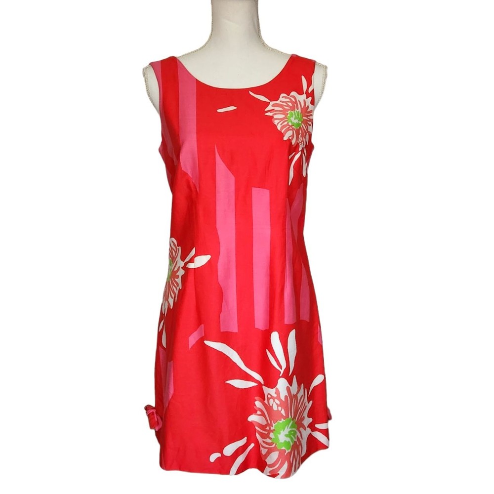 Lilly Pulitzer Delia Shift Dress Sleeveless Red Pink Floral Cotton Lined Size 6